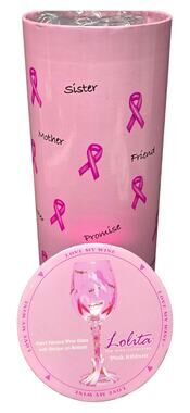 Lolita Love My Wine Collection Pink Ribbon Breast Cancer Awareness Wine Glass
